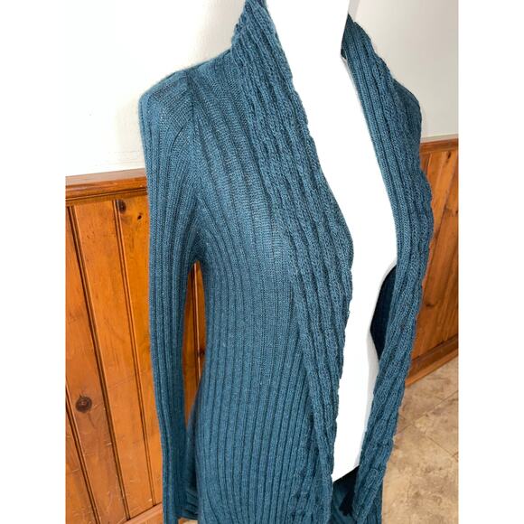 Womens Hekla & Co Dark Teal Wool‎ Blend Open Front Cardigan Sweater Size Large - Picture 2 of 8